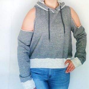 Hollister Cold Shoulder Gray Hoodie Size L